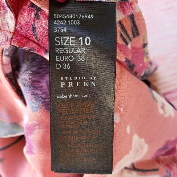 Studio by Preen Red Floral Print Short Sleeve Ruffle Asymmetric Hem Dress 6US - Picture 8 of 8